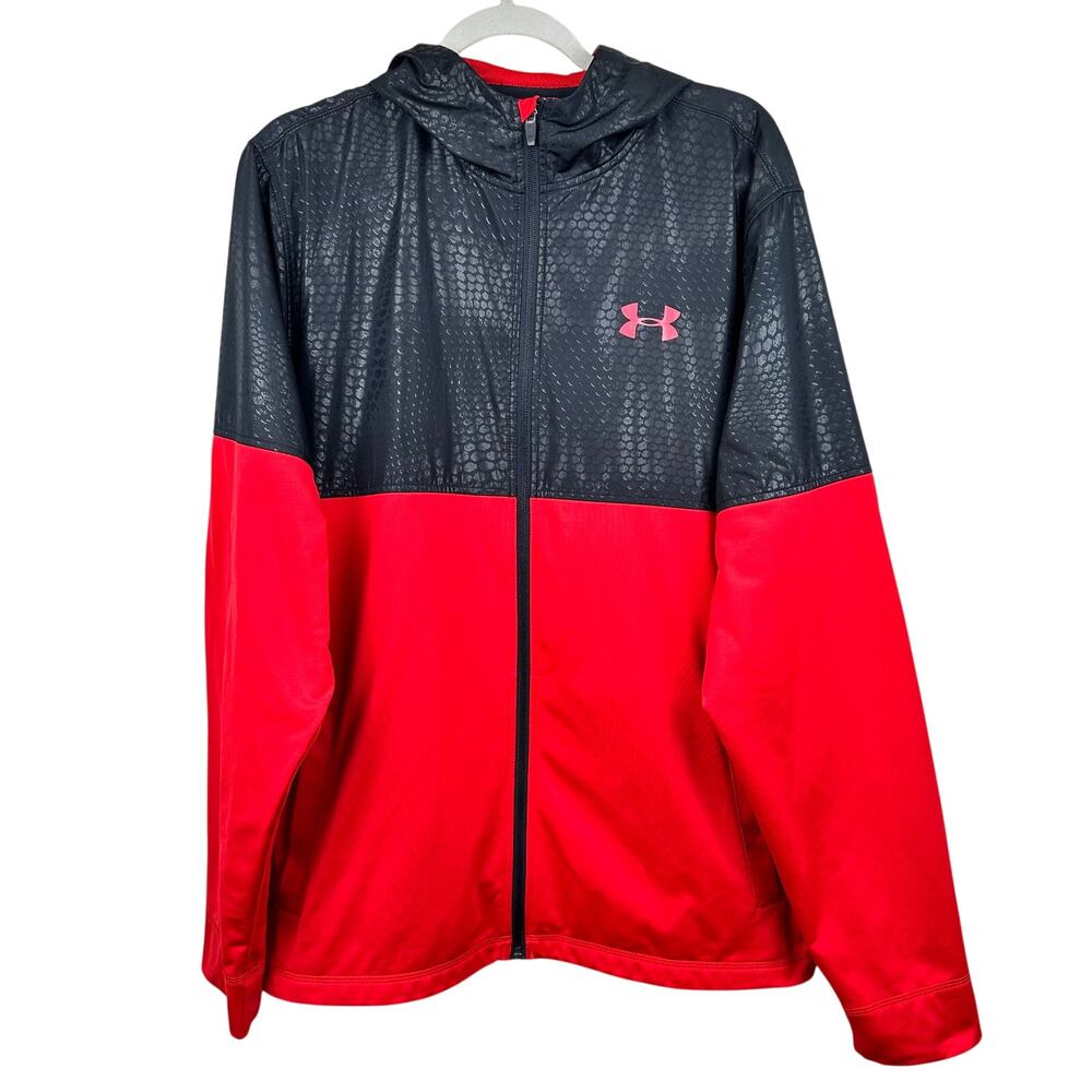 Under Armour Men's Full Zip Hooded Jacket All Season Gear Loose Red Black XL